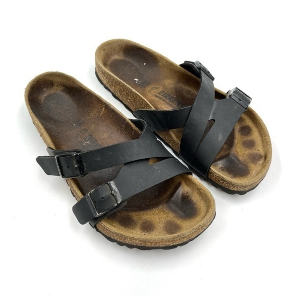 Birkenstock Yao Black Leather Double Strap Sandals Size 38 Regular